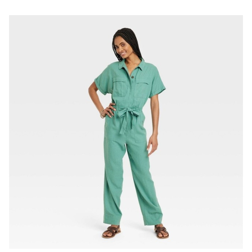 Universal Thread Women's Short Sleeve Linen Blend Casual Boilersuit, Size 6